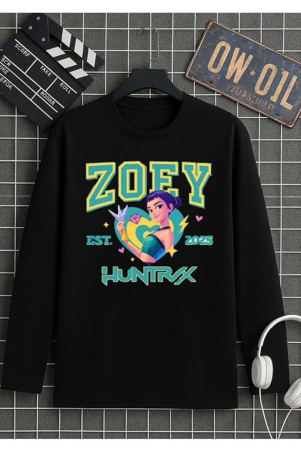 Huntrix Rumi̇, Zoey. Mira, Ji̇nu Printed T-Shirt Long Sleeve Black