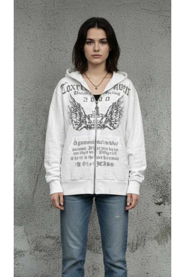 Gothic Angel Wings Gray Melange Hoodie