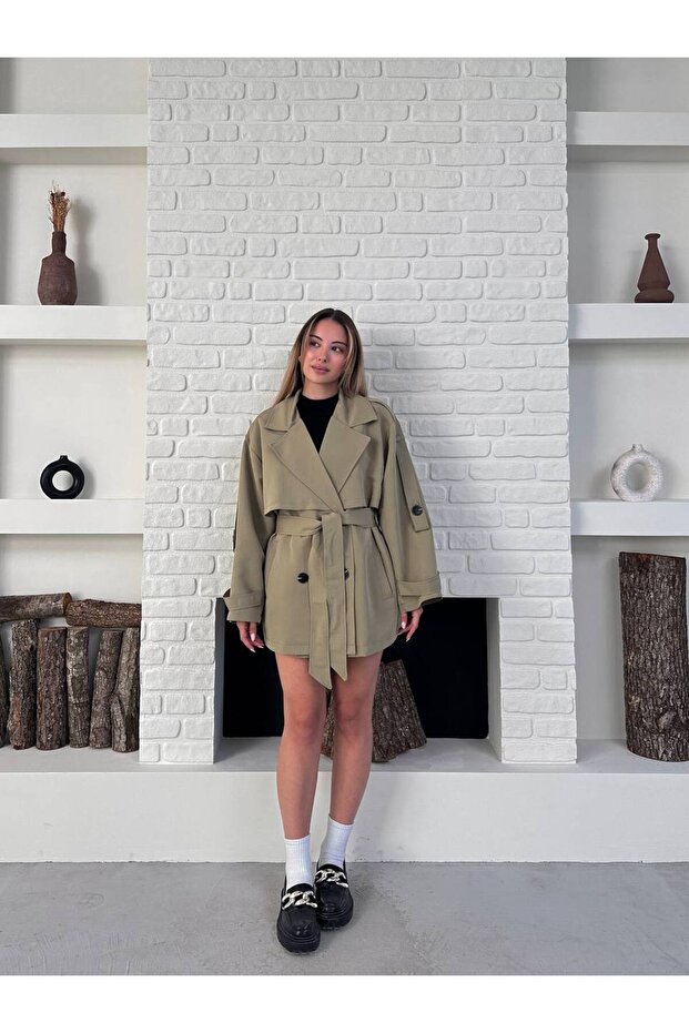 FastPerry Düğmeli Kısa Trençkot - 6