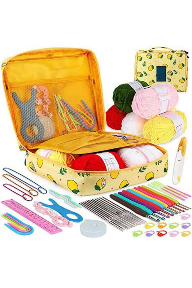 59-Piece Complete Crochet Set for Beginners & Kids, Yarn Hooks Storage Case