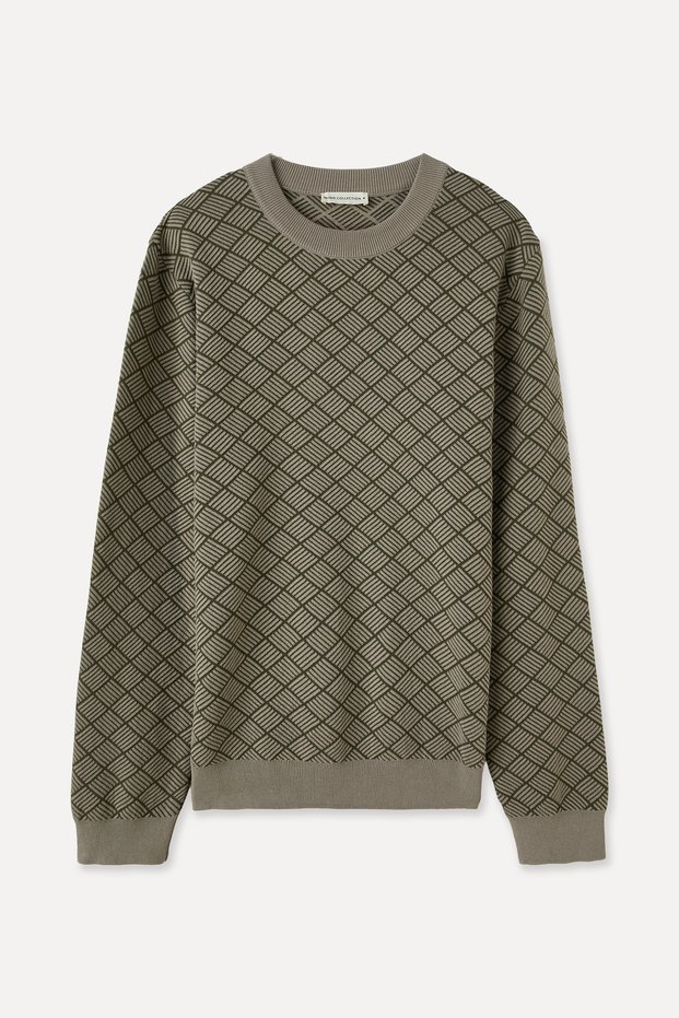 Men's Khaki Jacquard Crew Neck Sweater