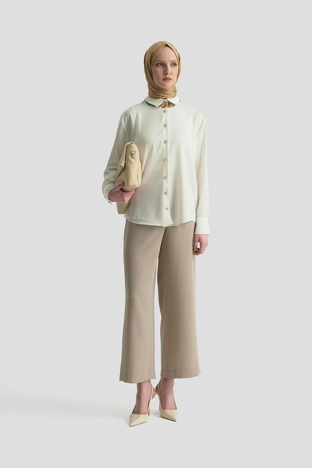 Saten Gömlek 25KD1120 Ekru - 2