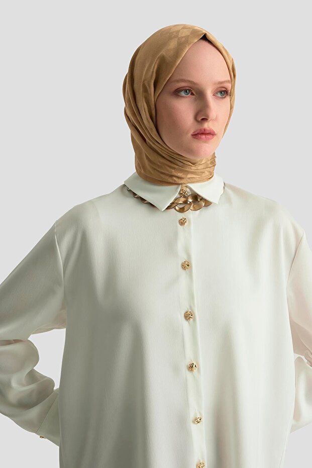 Saten Gömlek 25KD1120 Ekru - 1
