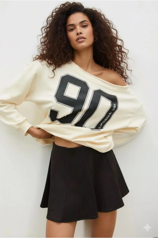 Women's California 90 Printed One Shoulder Boat Neck New Season Oversize Sweatshirt
