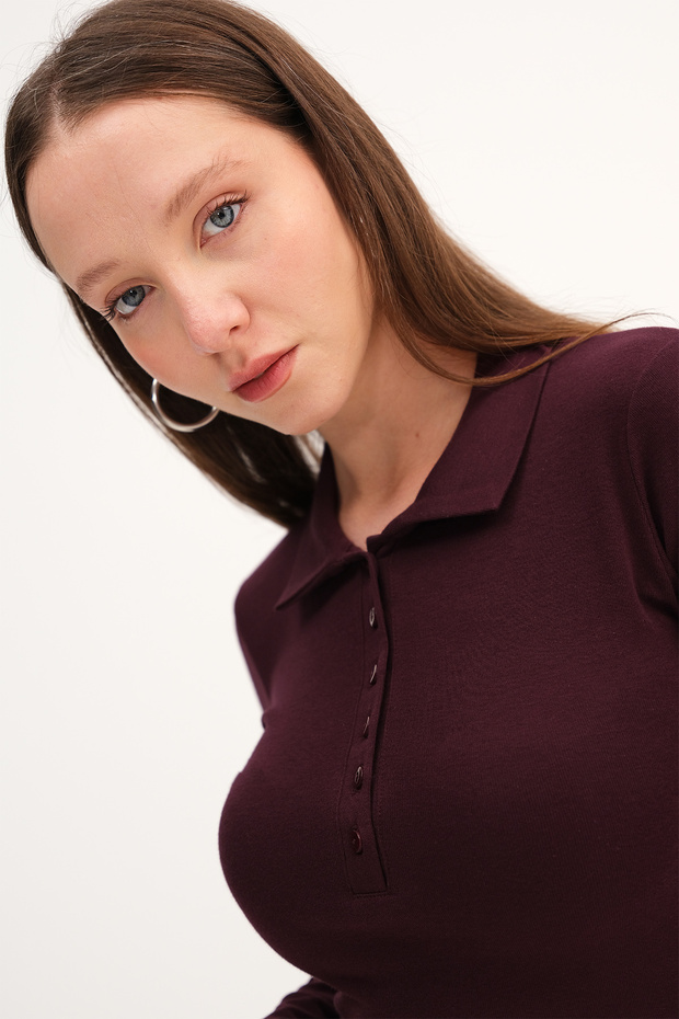 بلوزة بأزرار وياقة بولو B1848 - 4