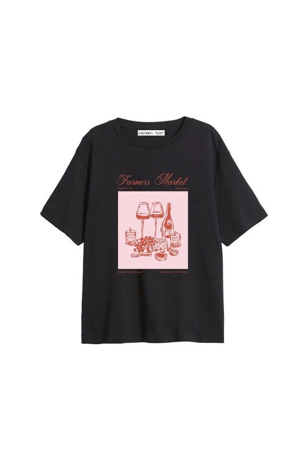Farmers Market Printed Relaxed Fit Black Women's Tshirt