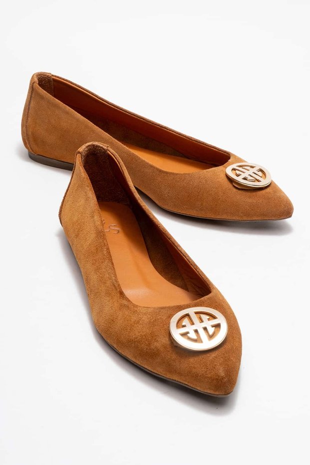 Veonita Women's Genuine Leather Ballet Flats Tan Suede Color-Match Leather Lining