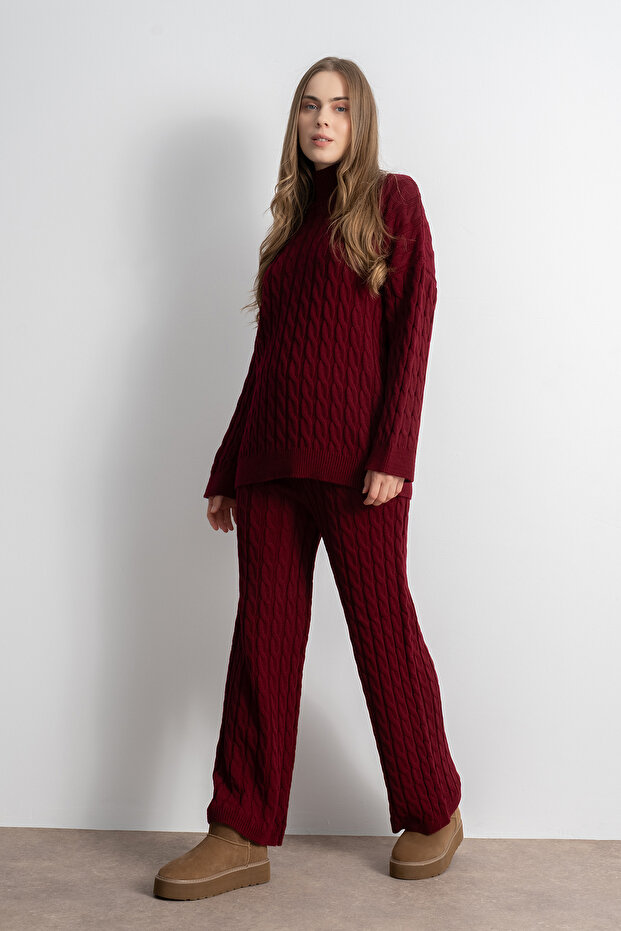 Knitted Patterned Oversize Women's Knitwear Trousers - Sweater Set