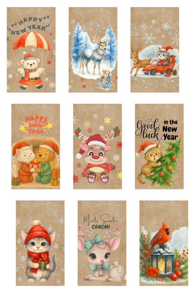 20 Pieces Different Kraft Packaging Cards Christmas Themed Perforated Tag Cute Friends (Only Tag)