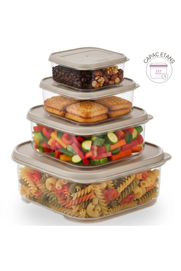 Set of 4 food containers, with lid, BPA-free, 0.2/0.53/1.1/2.2 L, transparent/beige - 1