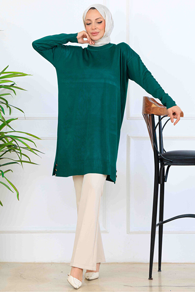 Handle Patterned Mercerized Tunic K5012 Emerald Green