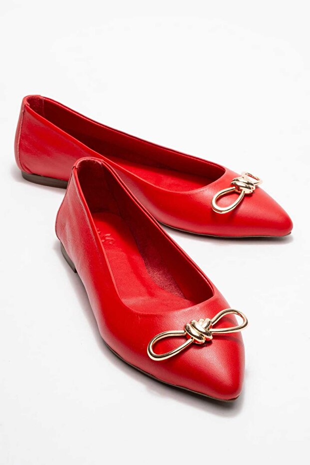 Veibola Women's Genuine Leather Ballet Flats Red Color-Match Leather Lining