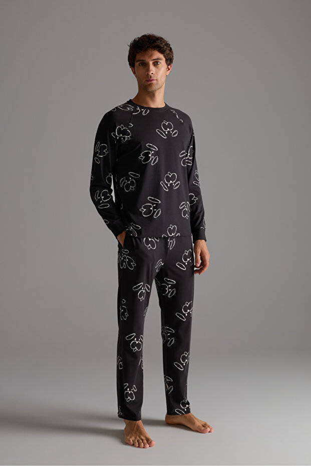 Erkek Pamuklu Reglan Kollu Uzun Pijama Takımı - 3