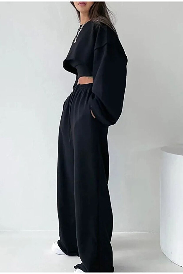 Women's Crop Three-Piece Top-Bottom Tracksuit Set