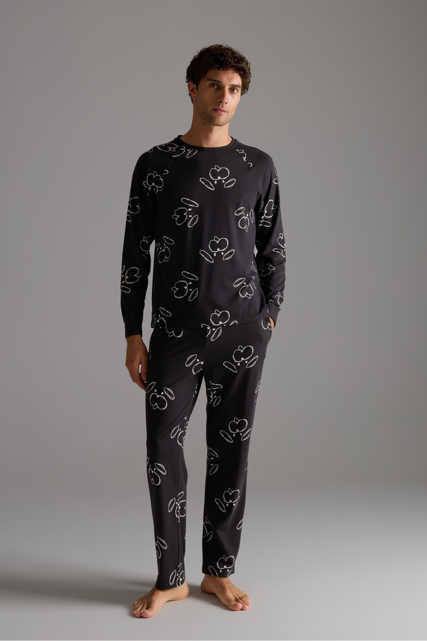 Erkek Pamuklu Reglan Kollu Uzun Pijama Takımı - 2