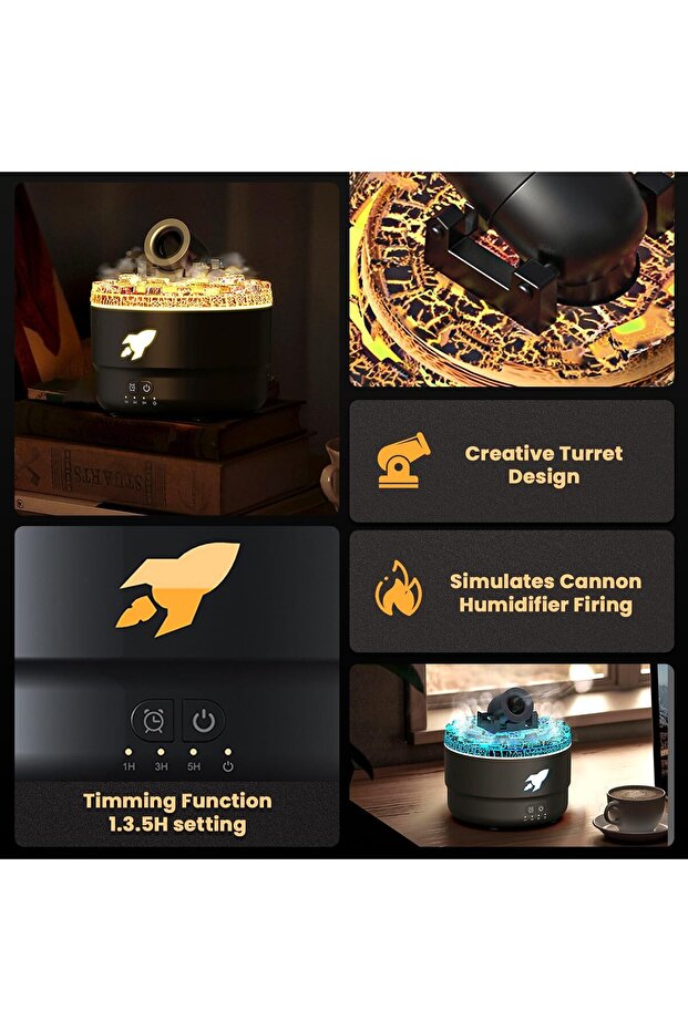 Humidifier, 7-Color LED Mini Cannon Diffuser - 2-Mode Cool Mist Aromatherapy - 3
