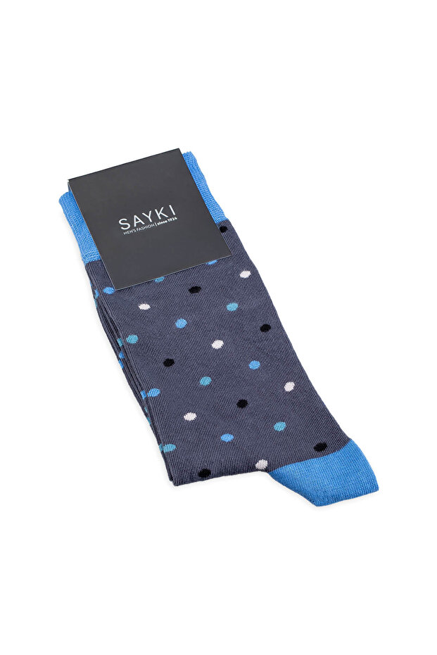 Blue Polka Dot Cotton Socks - 1