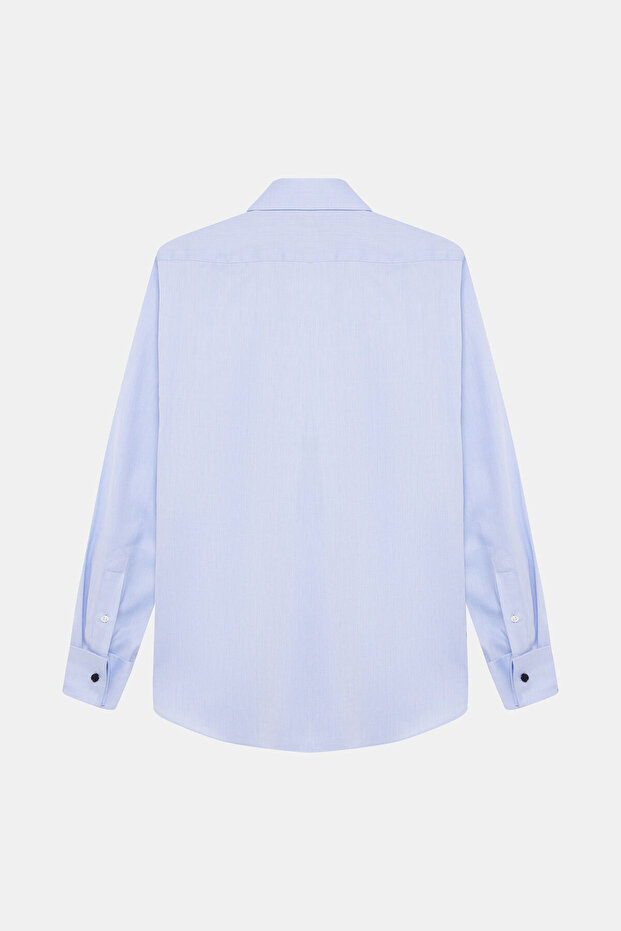 MAVİ UZUN KOLLU JAKARLI GÖMLEK - 3