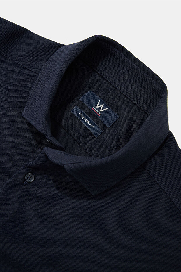 LACİVERT UZUN KOLLU ÖRGÜ DESENLİ GÖMLEK - 3