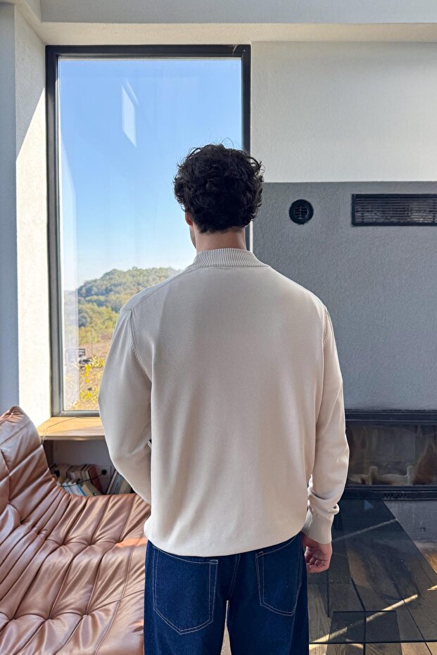 Boğazlı Basic Triko Kazak Bej - 2