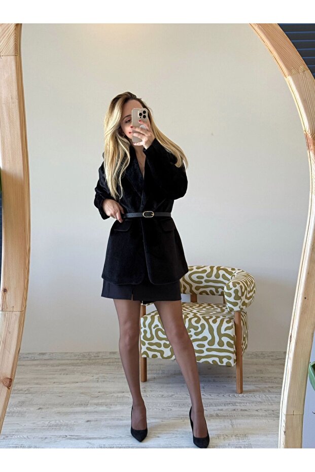 Kırçıllı Kemerli Blazer Ceket - 2