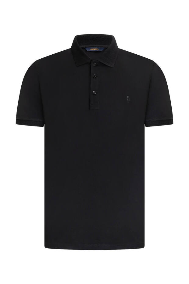 Black Regular Fit Polo Neck Cotton T-Shirt