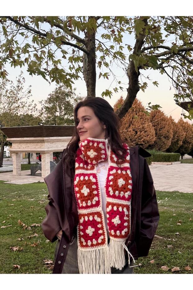 Pembe ve Turuncu Renkli MOTY Model Örgü Atkı - 3