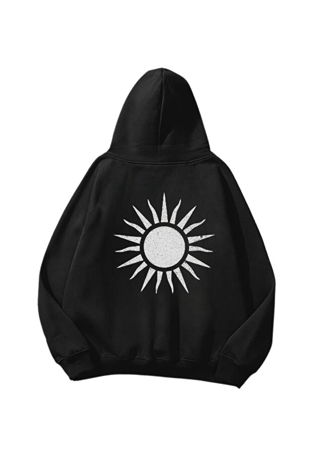 Sunburst Printed Black Oversize Unisex Hoodie Sweatshirt