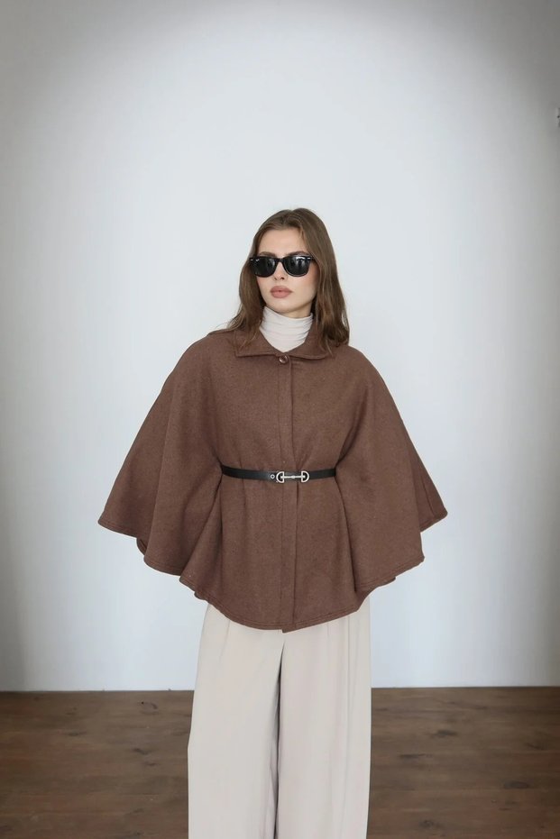 Women's Casual Belted Cashmere Cape Poncho New Season Beeke-7914