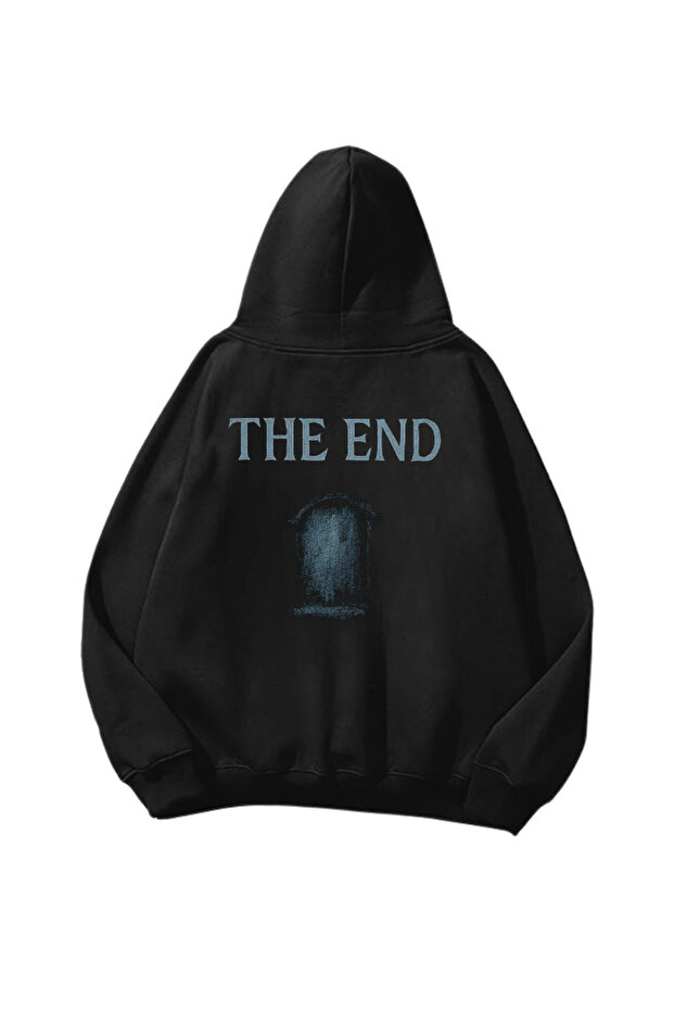 The End Printed Black Oversize Unisex Hoodie Sweatshirt