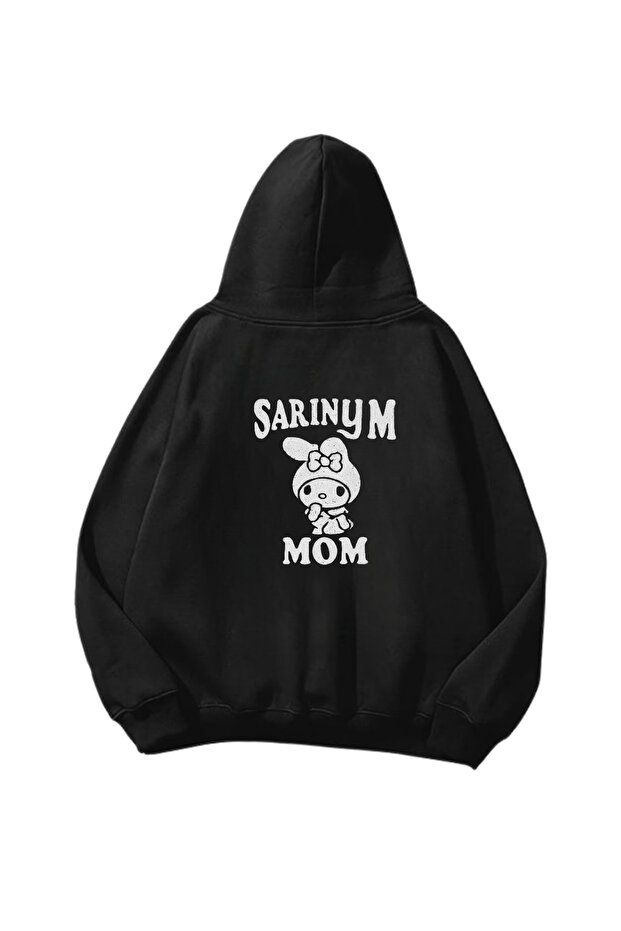 Sarayum Mom Printed Black Oversize Unisex Hoodie Sweatshirt