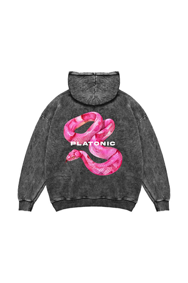Platonic Printed Oversize Unisex Washable Black Hoodie