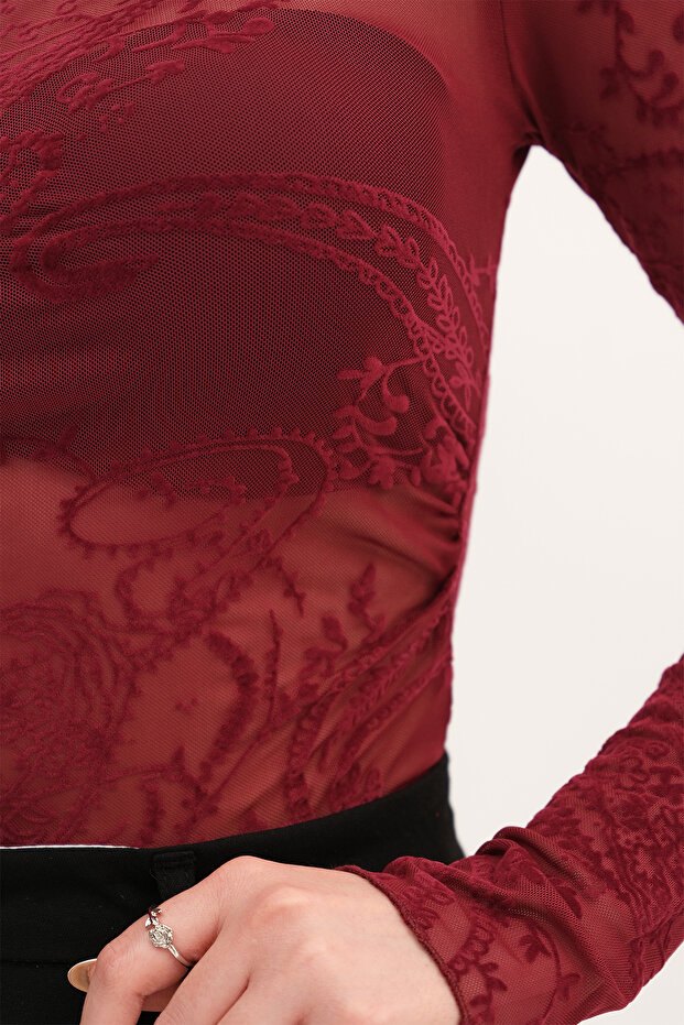 Desenli Tül Bluz B18507 - 3