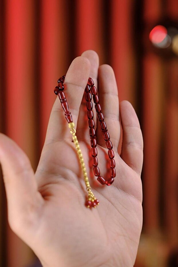 Wrist-Length Gold Design Silver Tassel Cherry Fire-I Tightening Amber Prayer Beads