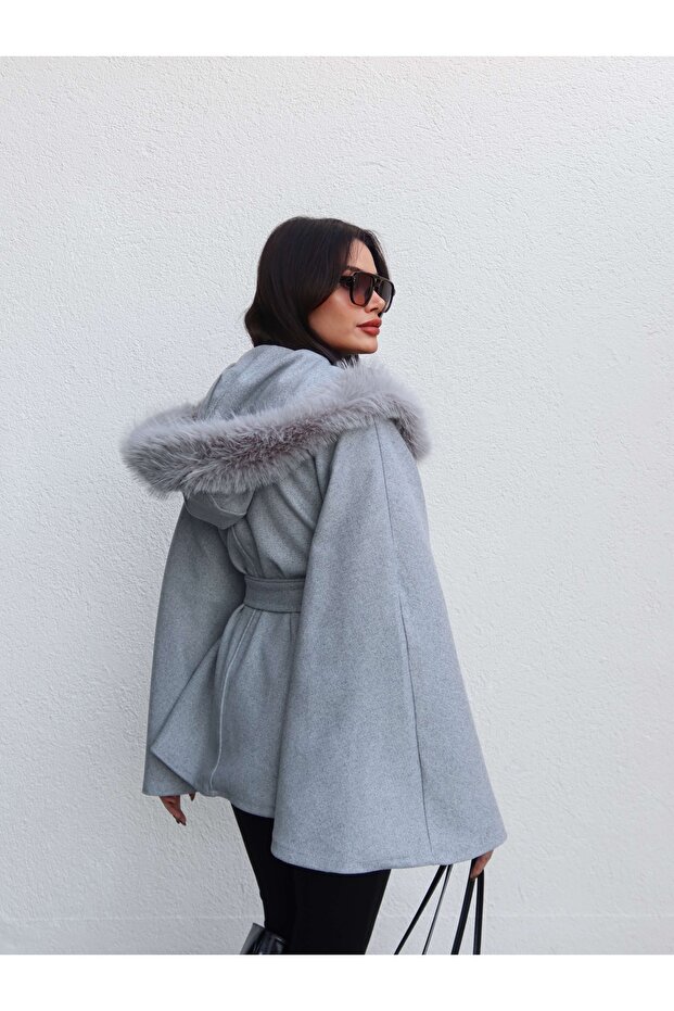 Kürk Kapüşonlu Panço - 5