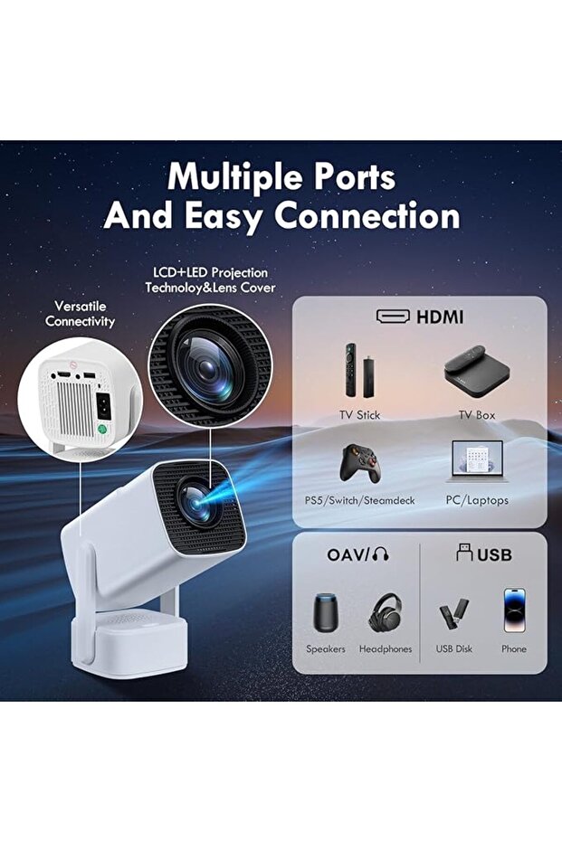 Mini Projector [Android 12.0] 200 ANSI Lumens with 5G WiFi and Bluetooth 5.1 - 5