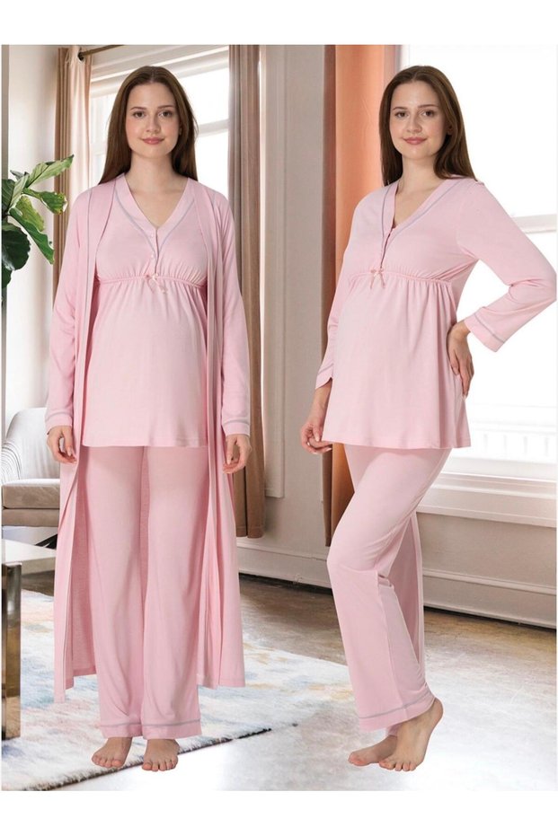 Women's Pink Special Design Cotton Maternity Pajamas Set 3-Piece Set