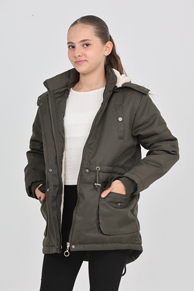 Girl's Winter Thick Fleece Lined Warm Long Parka Model Coat