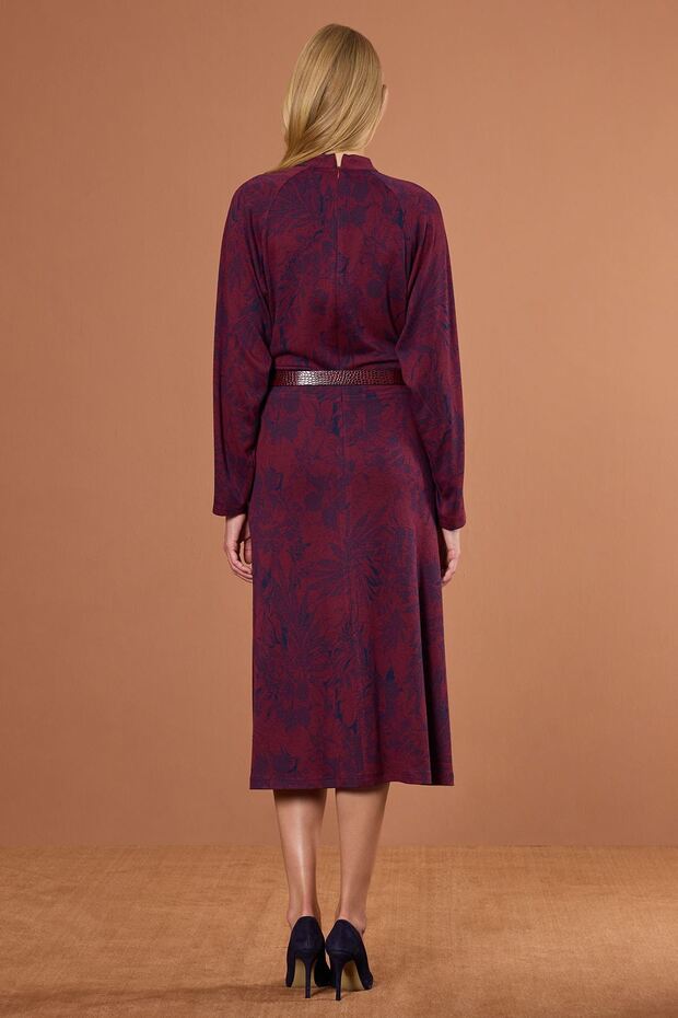 Yarasa Kol Örme Elbise Bordo - 4