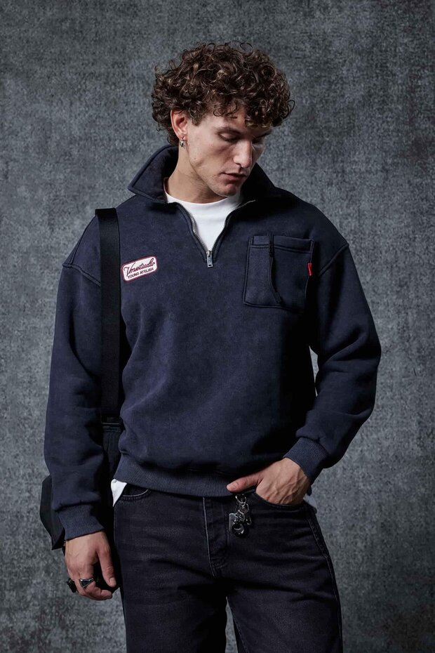 Men's Oversize Half Zip Sweatshirt Black
