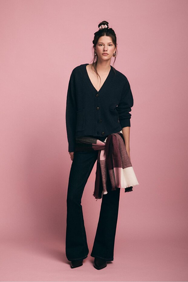 Çift yakalı triko hırka - 1