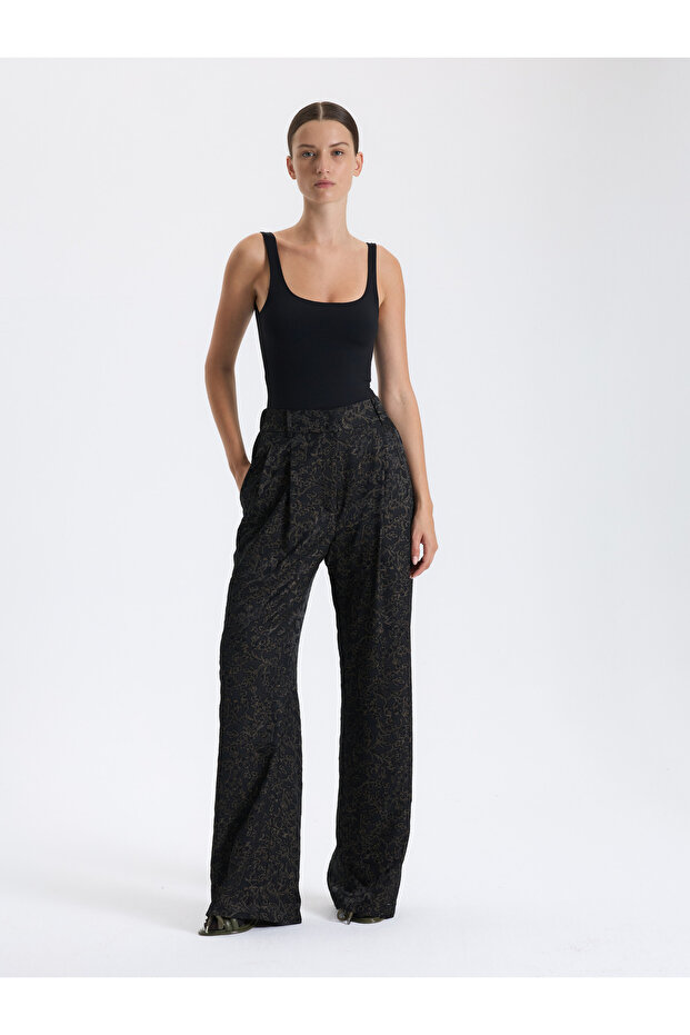Patterned Wide Leg Trousers