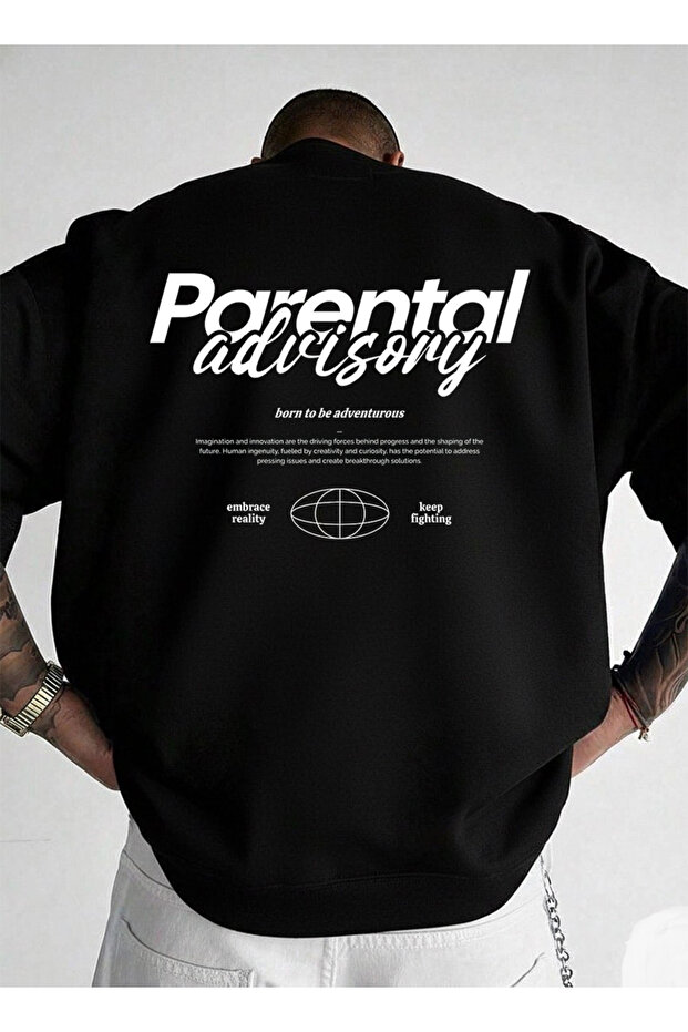 Unisex Oversize Crew Neck Black Sweatshirt Parental Print