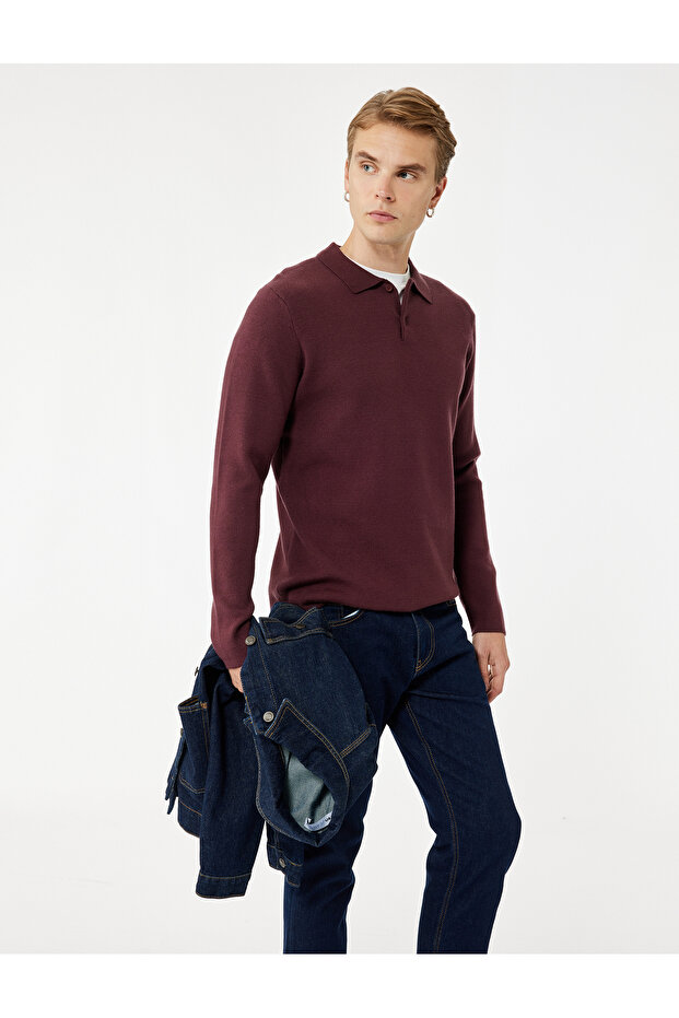 Long Sleeve Buttoned Polo Neck Knitwear Sweater