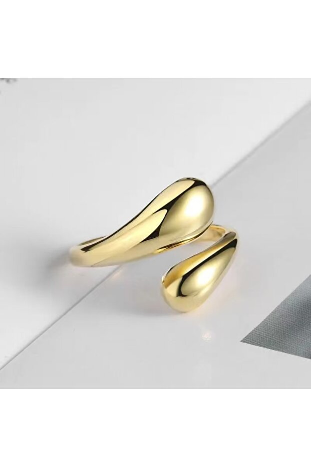 resizable JM0021-01 Smooth Double Ball Bead Ladies Open Ring Gold Color Geometric Pair Rings Simple