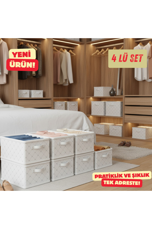 4-Piece Bow Patterned Closet Organizer Foldable Clothing Storage Box 45X25X20 cm