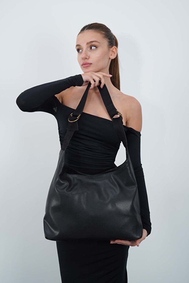 Women's Suede Strap Casual Shoulder Bag Black