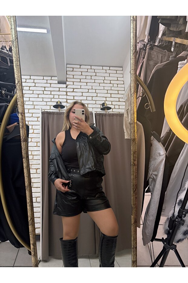 KEMERLİ DERİ ŞORT - 5