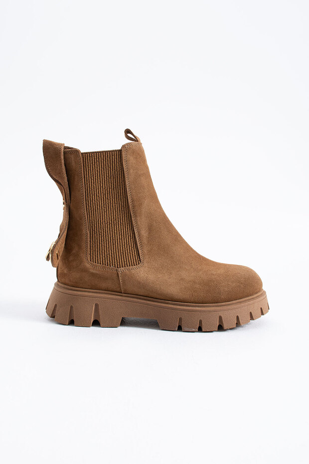Rachel Women's Elastic and Zippered Genuine Leather Boots Brown Suede