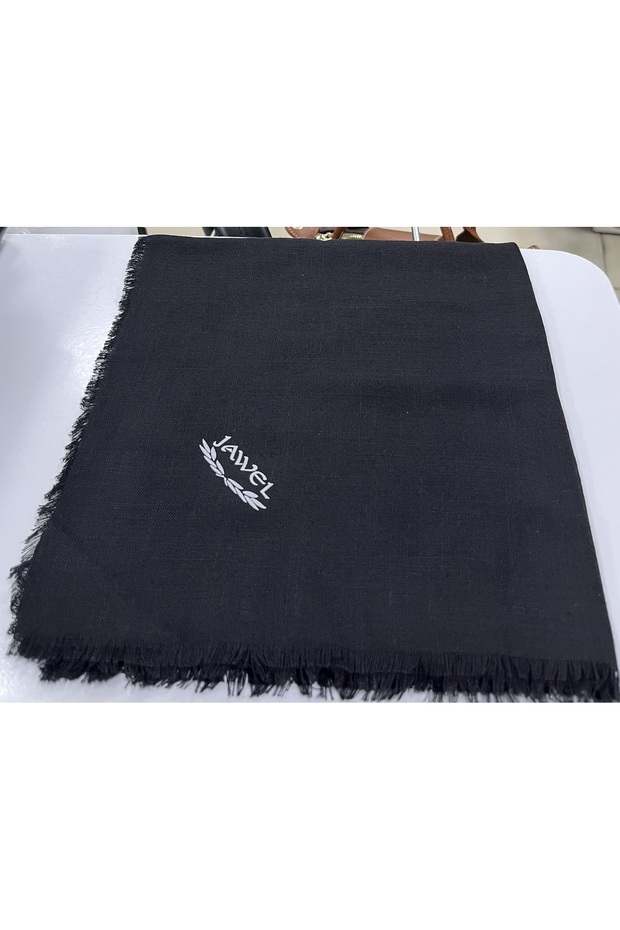 Jawel Keten Cotton Scarf Fringed Edges Black